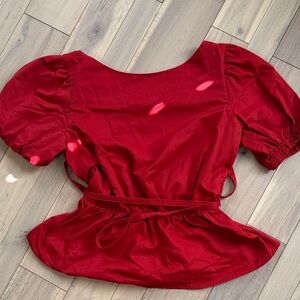 STAUD Red Puff Sleeve Blouse